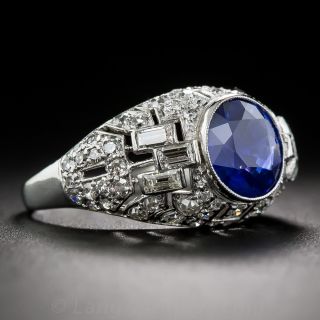 2.62 Carat Sapphire and Diamond Art Deco Ring