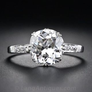 2.64 Carat Antique Cushion Cut Diamond Engagement Ring