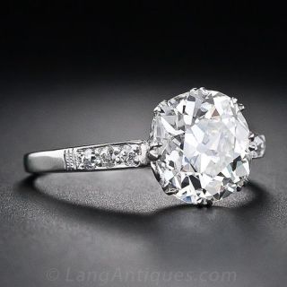 2.64 Carat Antique Cushion Cut Diamond Engagement Ring