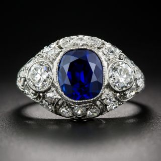 2.65 Carat No Heat Burma Sapphire and Diamond Edwardian Ring