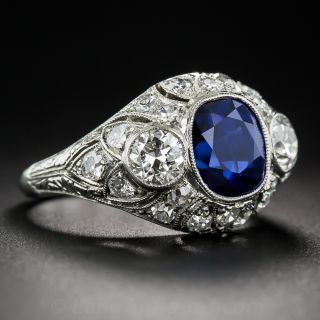 2.65 Carat No Heat Burma Sapphire and Diamond Edwardian Ring