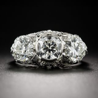 2.65 Carat Platinum and Diamond Art Deco Three-Stone Ring
