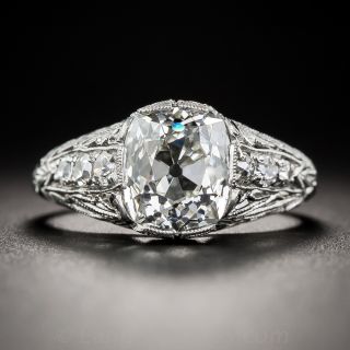 2.69 Carat Antique Cushion Diamond Art Deco Ring - GIA I/SI1