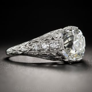 2.69 Carat Antique Cushion Diamond Art Deco Ring - GIA I/SI1