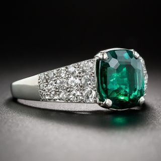 2.70 Carat Emerald, Diamond and Platinum Art Deco Ring