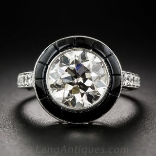 2.72 Carat Diamond and Black Jade Art Deco Style Ring