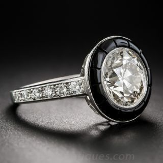 2.72 Carat Diamond and Black Jade Art Deco Style Ring