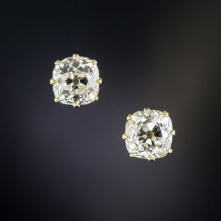 2.74 Carat Antique Cushion-Cut Diamond Stud Earrings  - 1