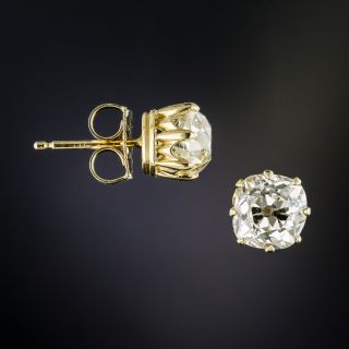 2.74 Carat Antique Cushion-Cut Diamond Stud Earrings 