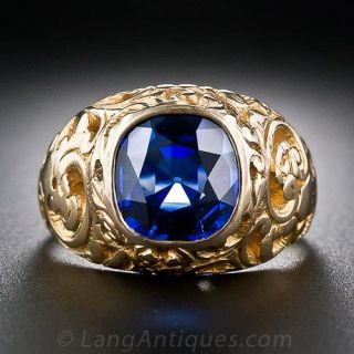 2.74 Carat Natural No-Heat Sapphire Antique Ring - 1