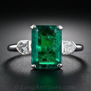 2.77 Carat Emerald and Bullet-Cut Diamond Art Deco Ring