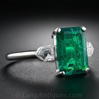 2.77 Carat Emerald and Bullet-Cut Diamond Art Deco Ring