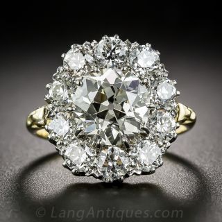 2.83 Carat Center European-Cut Diamond Cluster Ring
