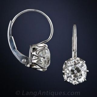 2.85 ctw Old Mine Cut Cushion Diamond Earrings