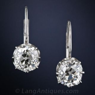 2.85 ctw Old Mine Cut Cushion Diamond Earrings