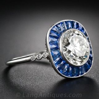 2.86 Art Deco Style Diamond and Calibre Sapphire Ring