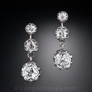 2.90 Carat Antique Diamond Earrings - 2