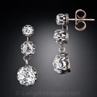 2.90 Carat Antique Diamond Earrings