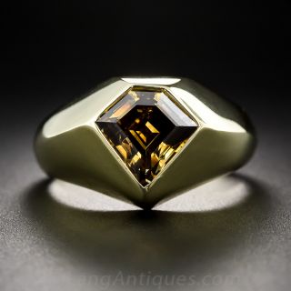 2.90 Carat Natural Cognac Color Kite-Shape Diamond Ring