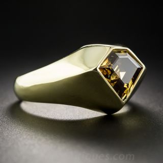 2.90 Carat Natural Cognac Color Kite-Shape Diamond Ring