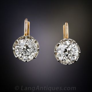 2.96 Carat Antique Diamond Earrings