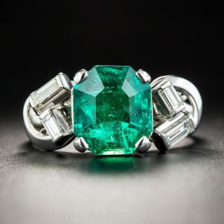 2.97 Carat Emerald Platinum Diamond Ring - 1