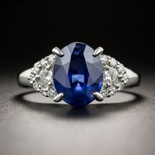 2.97 Carat Natural No-Heat Sapphire Platinum and Diamond Ring
