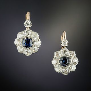 Antique Sapphire and Diamond Halo Earrings - 1