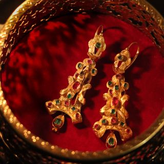 Georgian Ruby and Emerald Dangle Earrings