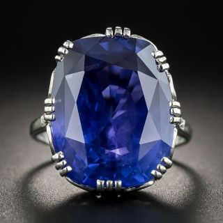 20.61 Carat Natural No Heat Ceylon Sapphire Platinum Ring - 1