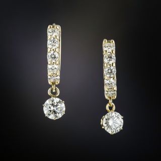 Diamond Half Hoops with Diamond Dangles - 1