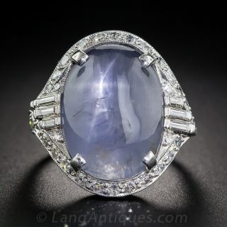 20 Carat Cabochon Sapphire Platinum Diamond Art Deco Ring - 2