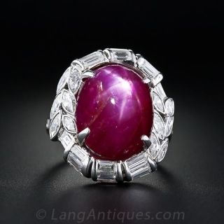 20 Carat Star Burmese Ruby and Diamond Ring in Platinum