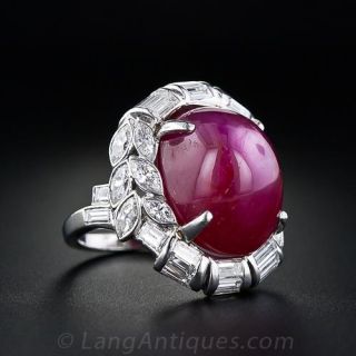 20 Carat Star Burmese Ruby and Diamond Ring in Platinum