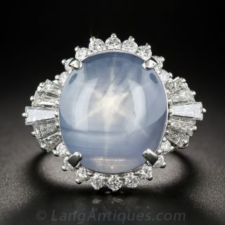 21.89 Carat Blue Star Sapphire Platinum and Diamond Cocktail Ring - 1