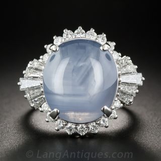 21.89 Carat Blue Star Sapphire Platinum and Diamond Cocktail Ring