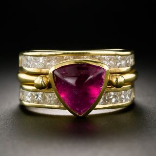 21st Century 18K Pink Cabochon Tourmaline And Diamond Ring - 7