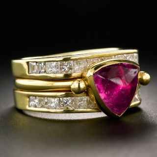 21st Century 18K Pink Cabochon Tourmaline And Diamond Ring