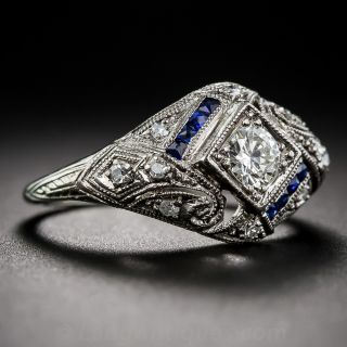 .22 Carat Art Deco Diamond and Sapphire Ring