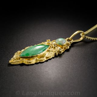 22K Chinese Dragon Pendant with Natural Jadeite and Opal 