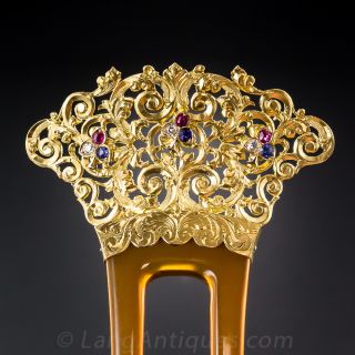 22K Gold and Gemstone Hair Comb c.1888
