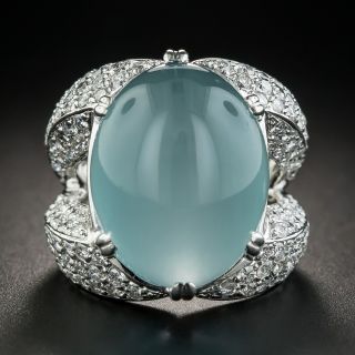 23.76 Carats Cat's-Eye Aquamarine Platinum Diamond Ring