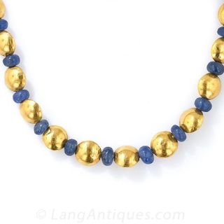 24 Karat Gold and Sapphire Bead Necklace by Ghuran