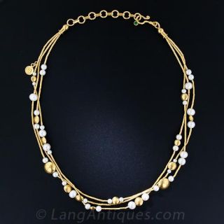 24 Kart Gold and Cultured Pearl Necklace by Gurhan