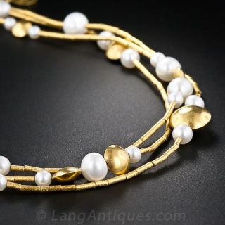 24 Kart Gold and Cultured Pearl Necklace by Gurhan