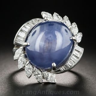 25.00 Carat Ceylon No Heat Star Sapphire and Diamond Ring