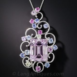 28.10 Carat Kunzite and Multi-Color Sapphire Necklace 