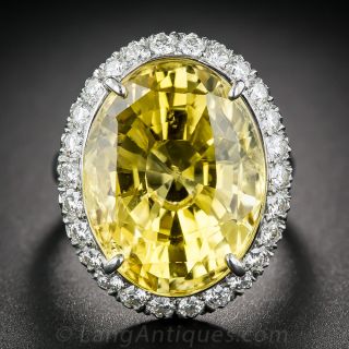 29.13 Carat Natural Yellow Ceylon Sapphire and Diamond Ring 