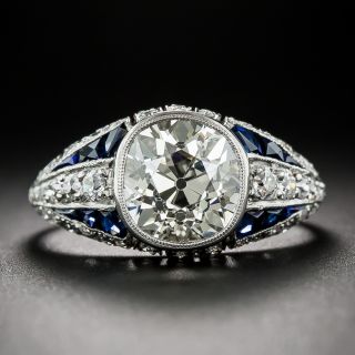 3.00 Carat Diamond and Sapphire Art Deco Ring in Platinum