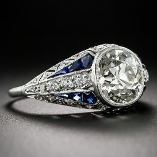 3.00 Carat Diamond and Sapphire Art Deco Ring in Platinum